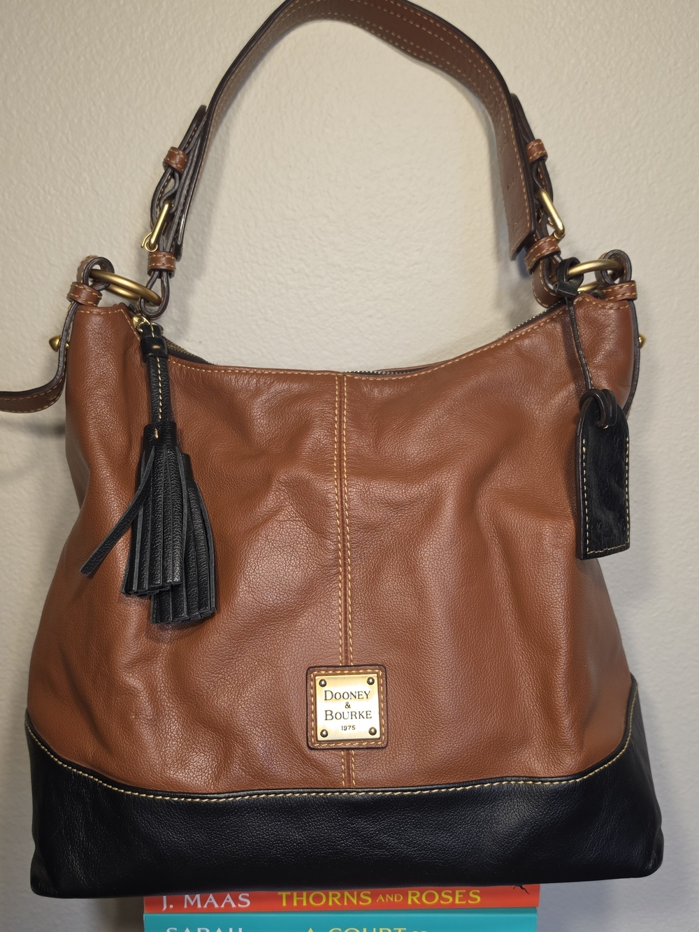 Dooney & Bourke Brown and Black Leather Shoulder Hobo